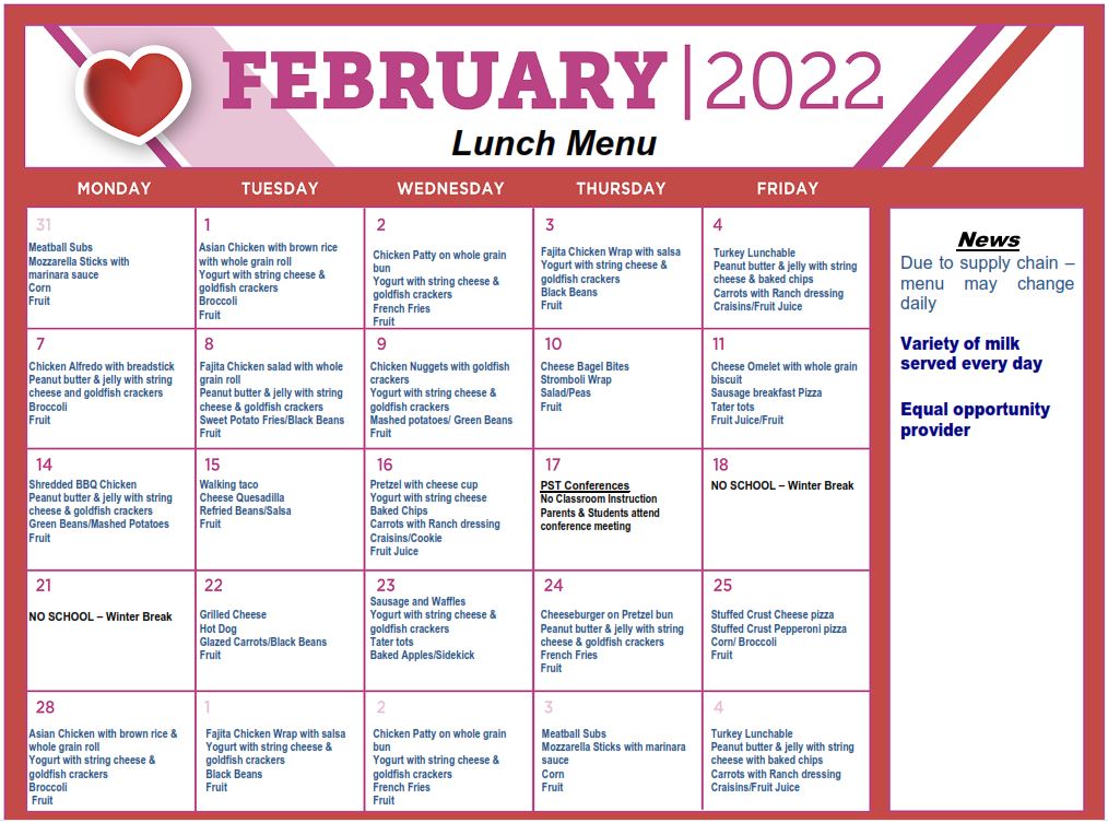 John Paul II Academy Lunch Menu - John Paul II Academy